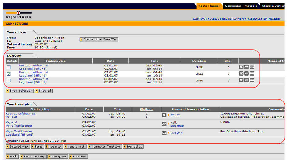 Jouney Planner Result