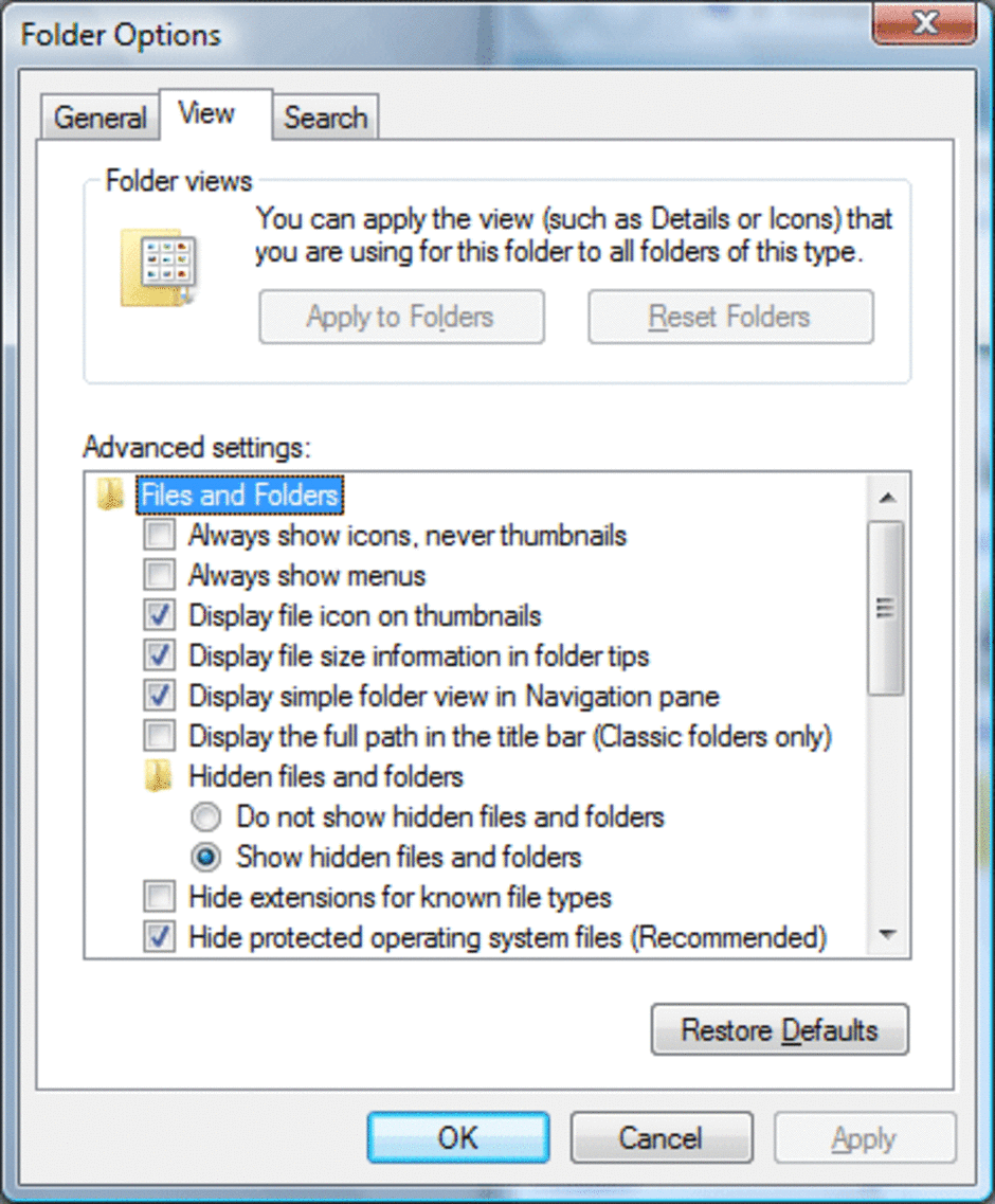 Folder option Vista