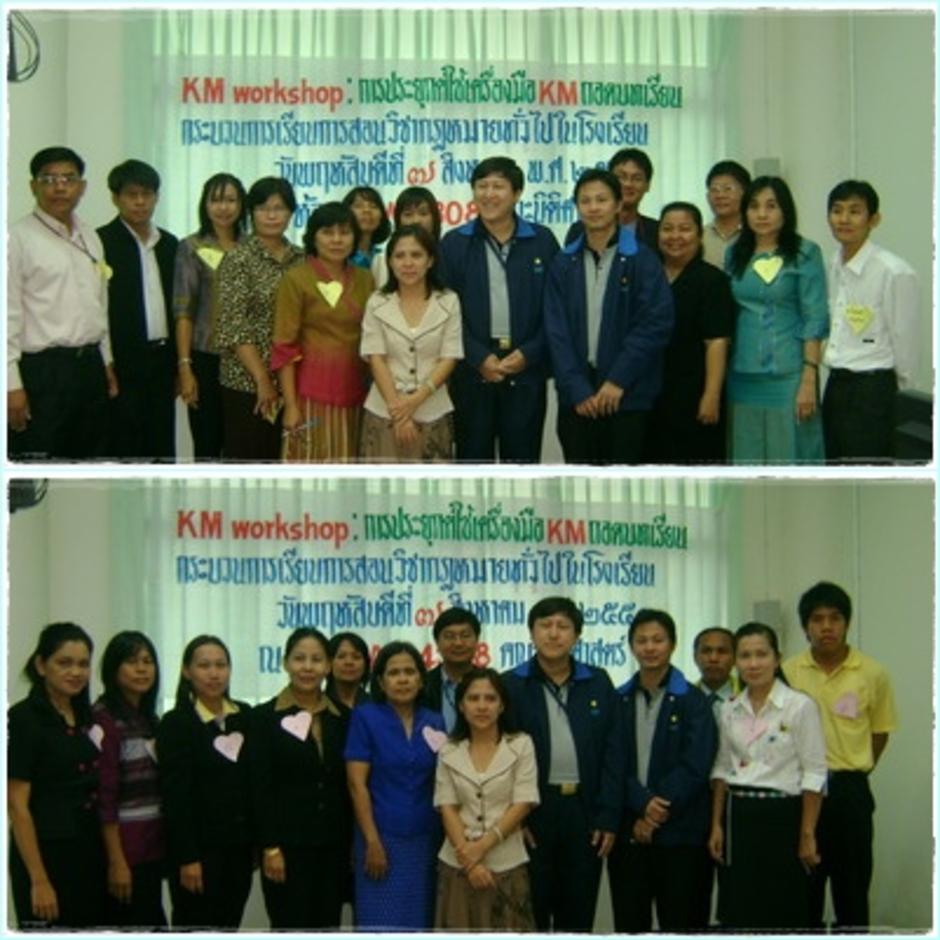 ผู้จัด วิทยากร ถ่ายภาพร่วมกับคณะครูที่เข้า KMWS
