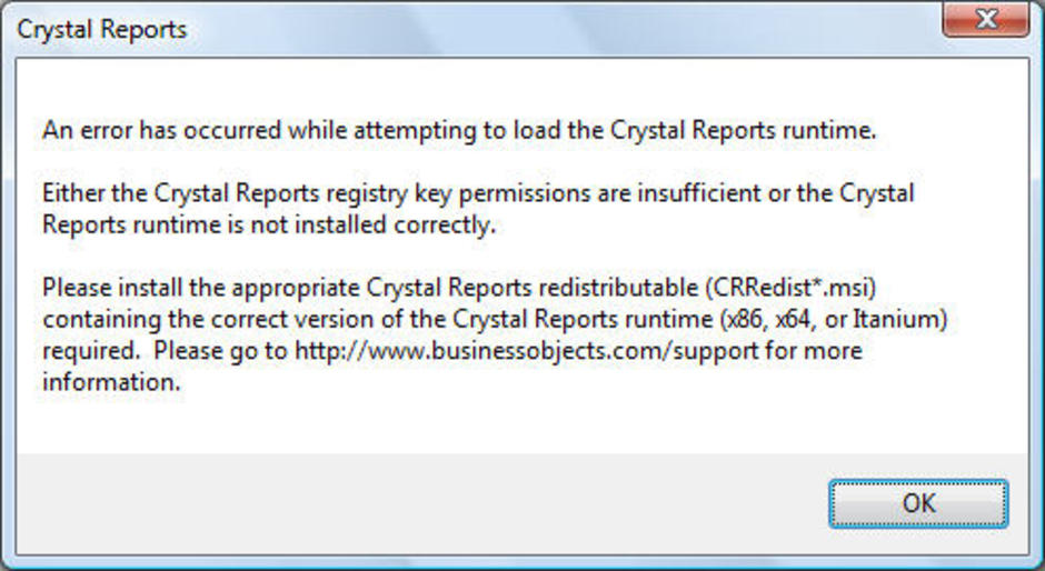 Crystal Report Error 64 bit