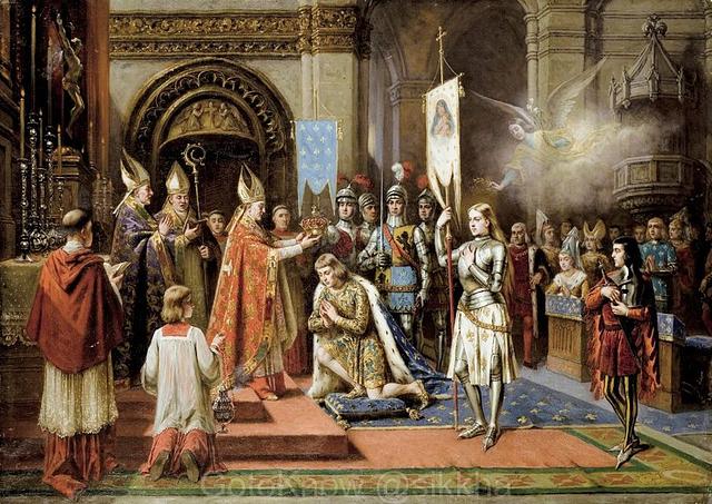 ภาพพระบรมราชาภิเษกของกษัตริย์ชาร์ลส์ที่เจ็ดแห่งฝรั่งเศส หลังโจนส์ออฟอาร์คกู้ออร์เลอ็องคืนได้ในสงครามร้อยปี